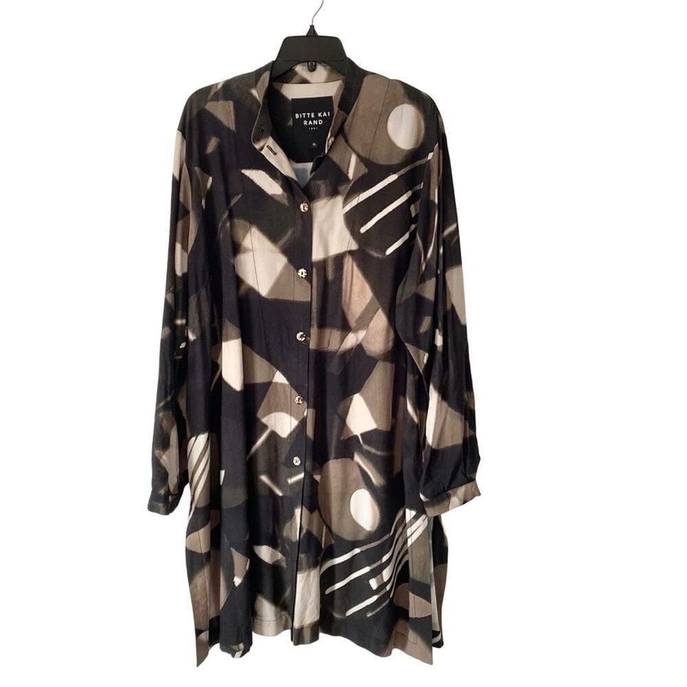 Bitte Kai Rand Long Tunic Blouse Top size XL Black Brown Side Slits